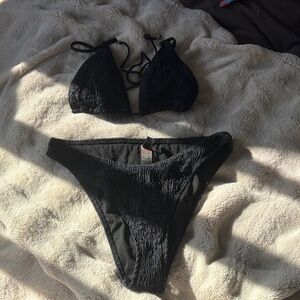 Black Textured Bikini Set
